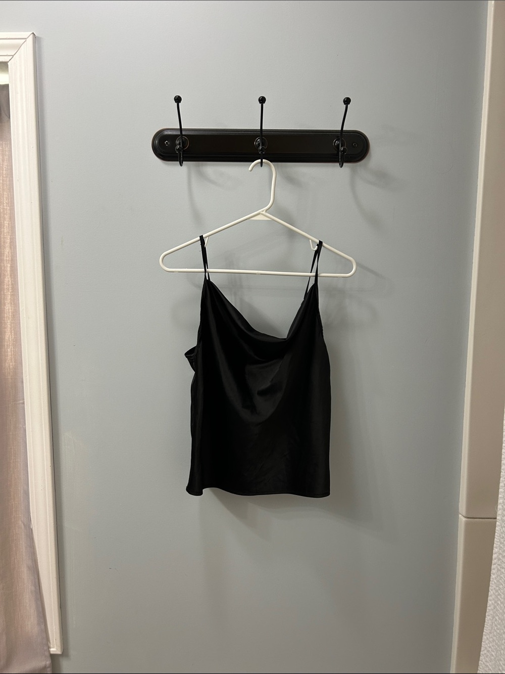 Simple Black Satin Cowl Neck Camisole